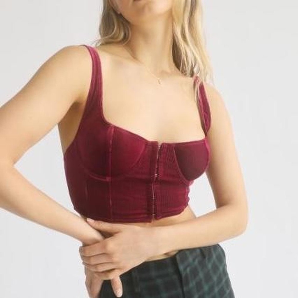 Urban Outfitters Out From Under Maroon Velvet Cropped Corset Tank size Medium - Picture 1 of 7